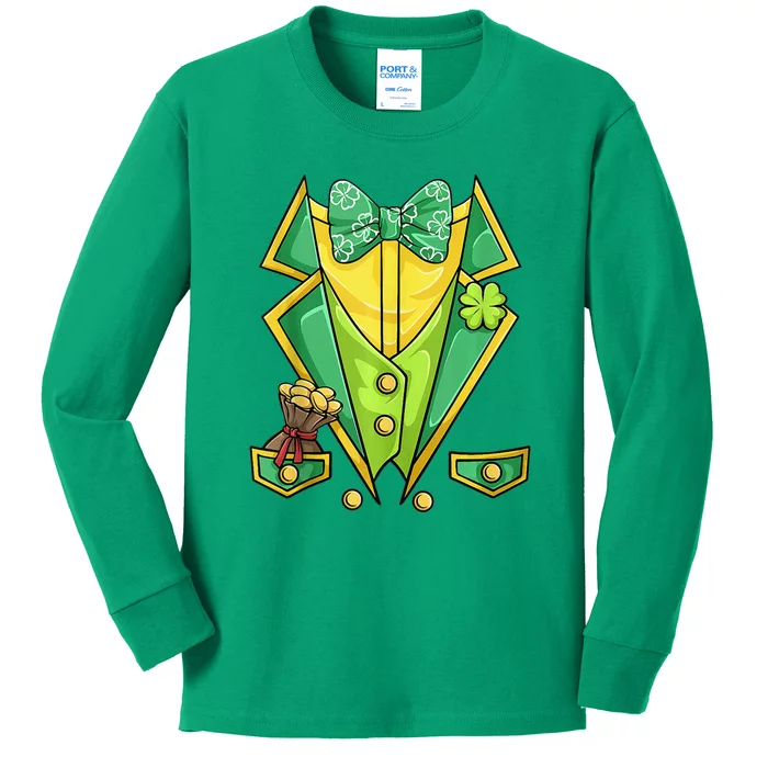 St Patricks Day Irish Tuxedo Leprechaun Costume Kids Long Sleeve Shirt