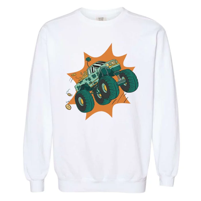 St Patrick's Day Monster Truck Garment-Dyed Sweatshirt