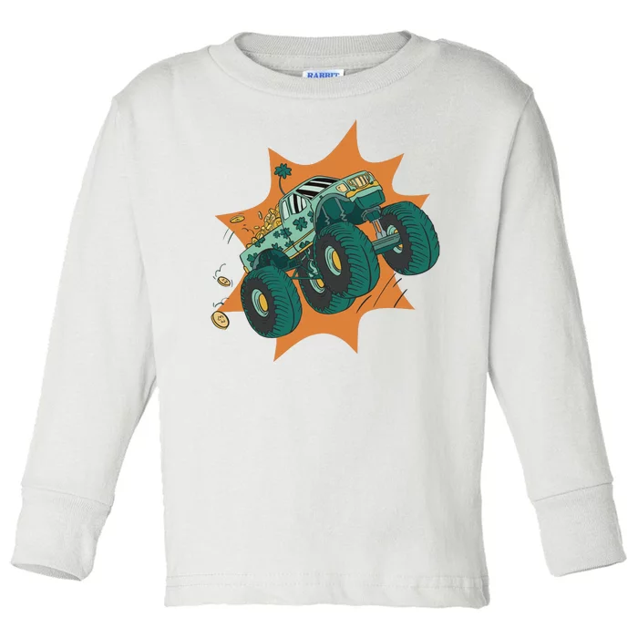 St Patrick's Day Monster Truck Toddler Long Sleeve Shirt