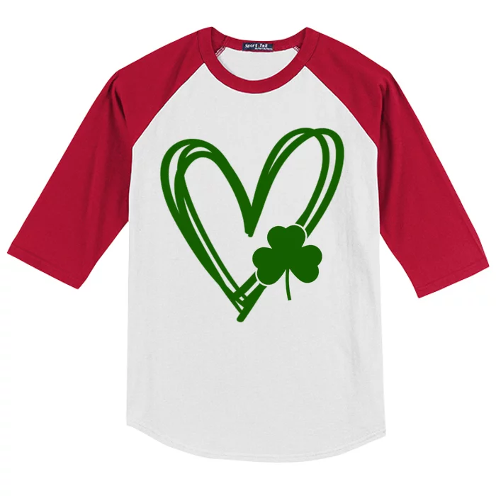 St Patrick's Day Clover Heart Kids Colorblock Raglan Jersey