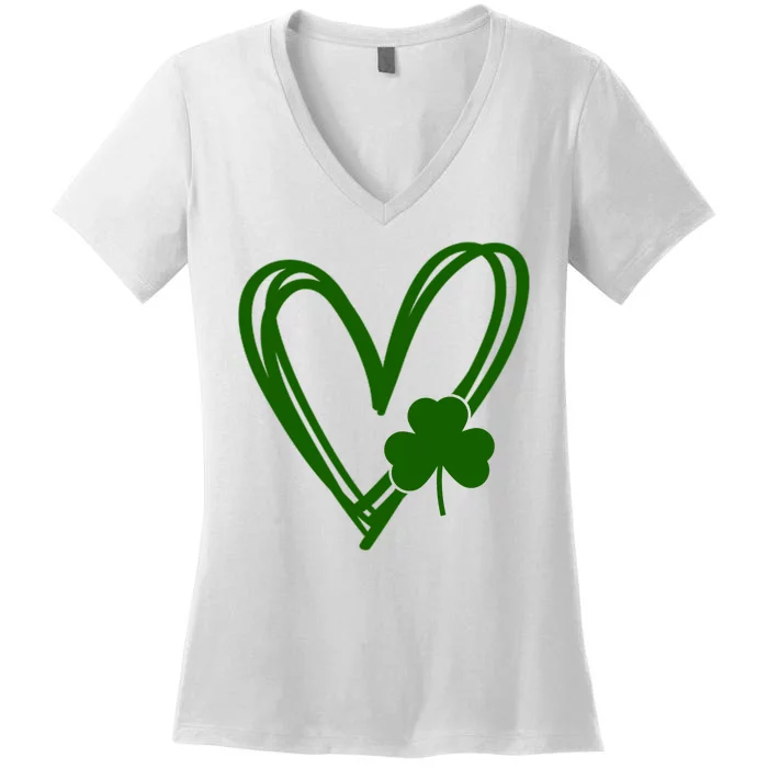 St Patrick's Day Clover Heart Women's V-Neck T-Shirt