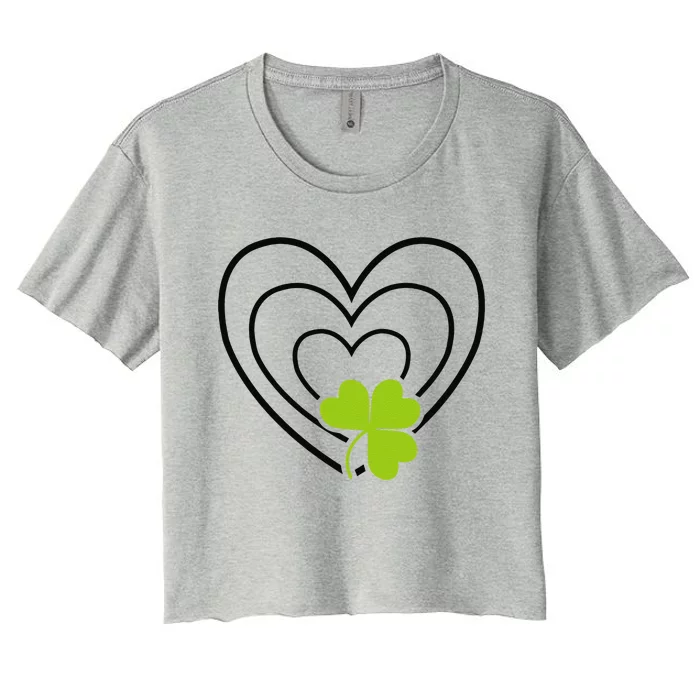 Saint Patrick's Day Green Heart Lucky Charm Paddy's Day Cute Women's Crop Top Tee