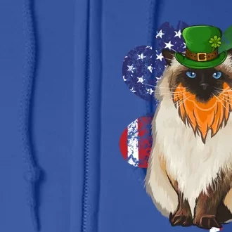 St Patricks Day Irish American Flag Himalayan Cat Meaningful Gift Full Zip Hoodie