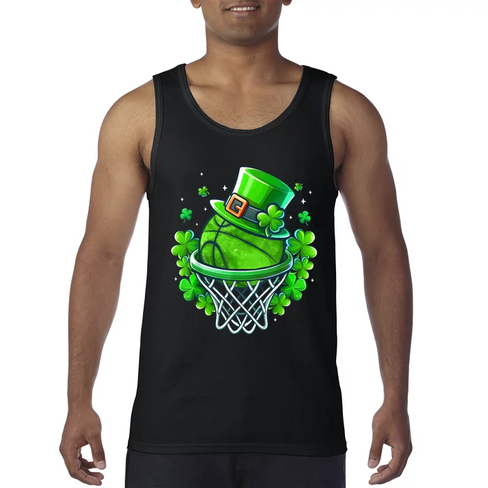 St Patricks Day Shamrock Basketball Irish Leprechaun Tank Top