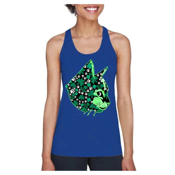 St Patricks Day Clover Irish Cat Lover Shamrock Cat Cute Gift Women's Racerback Tank