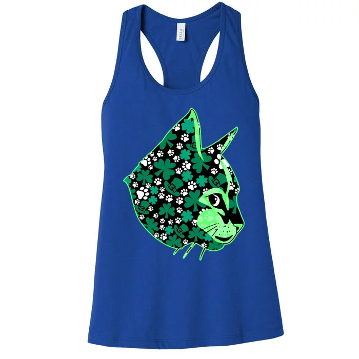 St Patricks Day Clover Irish Cat Lover Shamrock Cat Cute Gift Women's Racerback Tank