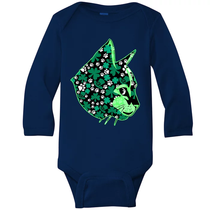 St Patricks Day Clover Irish Cat Lover Shamrock Cat Cute Gift Baby Long Sleeve Bodysuit