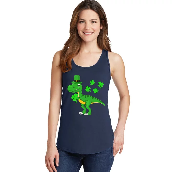 St Patricks Day Dinosaur Shamrock Leprechaun Hat Ladies Essential Tank