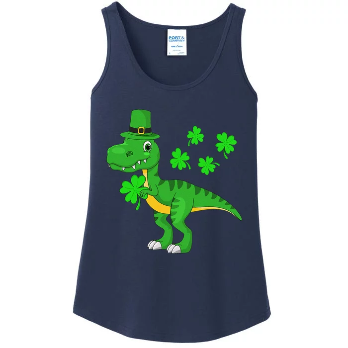 St Patricks Day Dinosaur Shamrock Leprechaun Hat Ladies Essential Tank