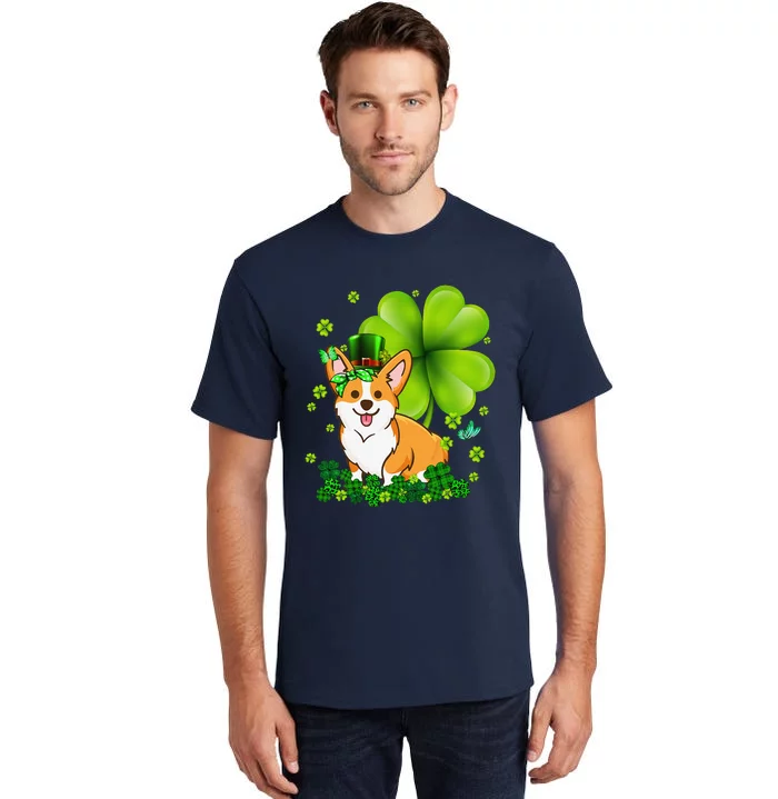 St. Patrick's Day Corgi Green Buffalo Plaid Shamrock Women's Tall T-Shirt