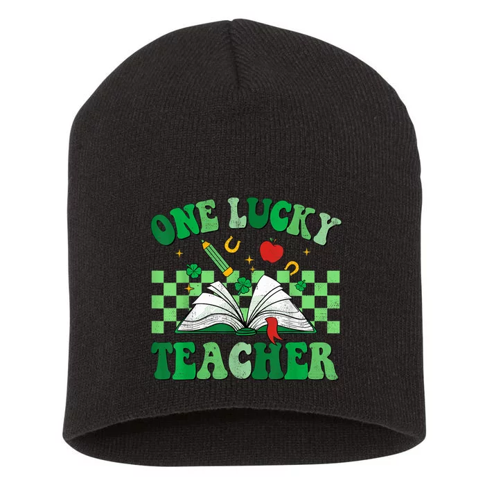 St Patricks Day Teacher Shirt One Lucky Teacher Shamrock Short Acrylic Beanie