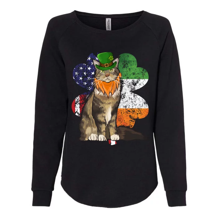 St Patricks Day Irish American Flag Maine Coon Cat Meaningful Gift Womens California Wash Sweatshirt