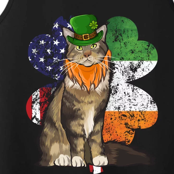 St Patricks Day Irish American Flag Maine Coon Cat Meaningful Gift Performance Tank