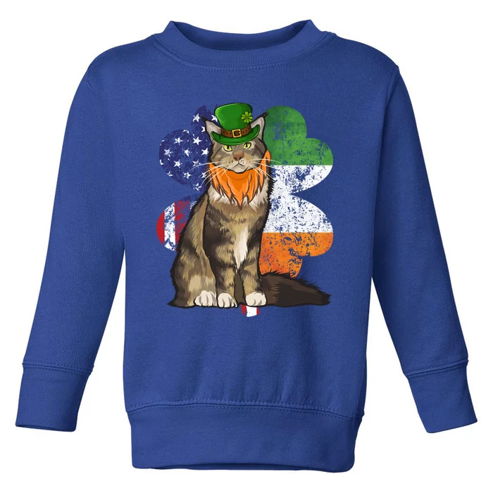 St Patricks Day Irish American Flag Maine Coon Cat Meaningful Gift Toddler Sweatshirt