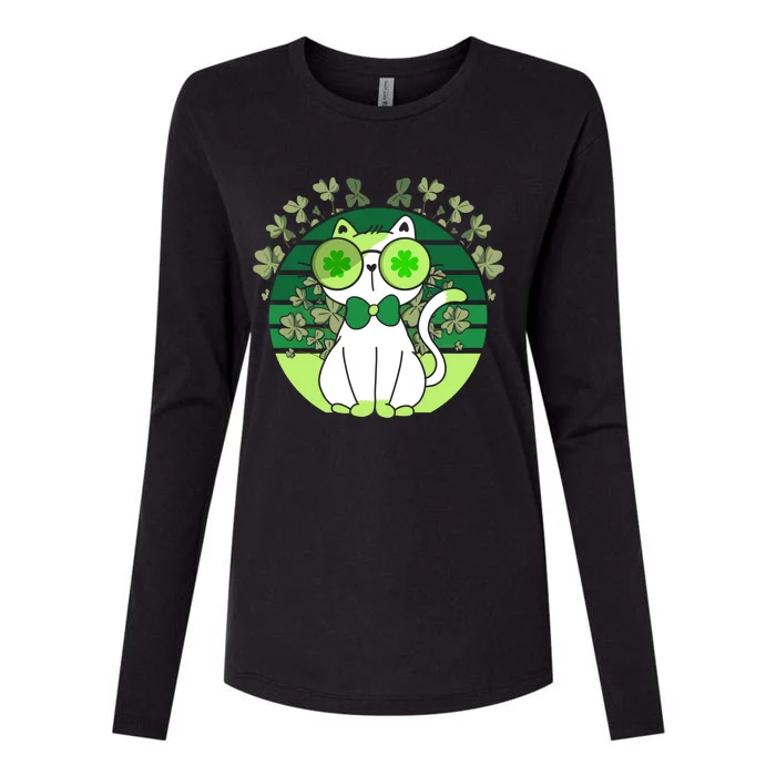 St Patricks Day Lucky Clover Cat Lover Leprechaun Cat Gift Womens Cotton Relaxed Long Sleeve T-Shirt