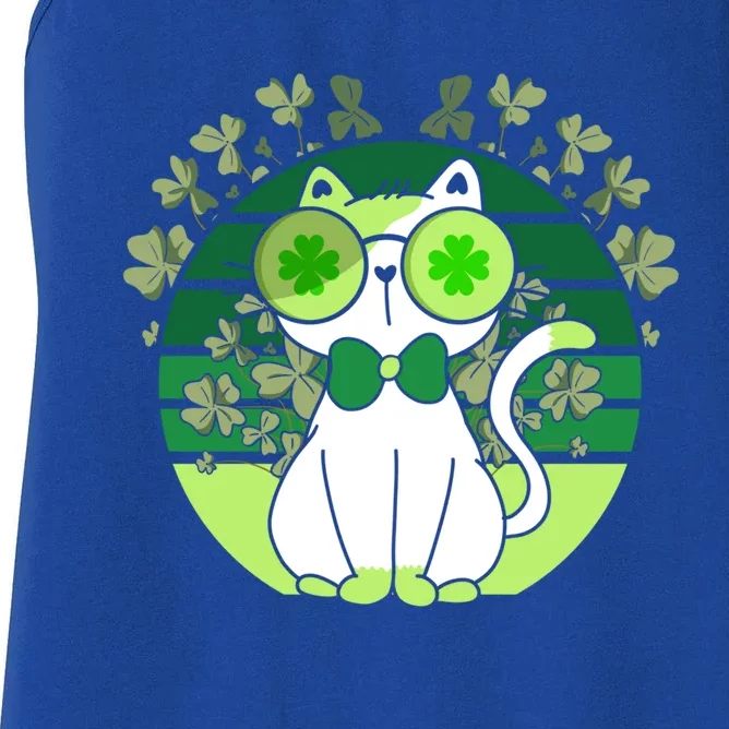 St Patricks Day Lucky Clover Cat Lover Leprechaun Cat Gift Women's Racerback Tank