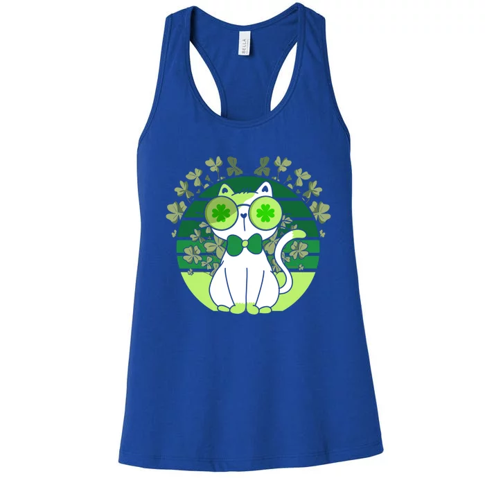 St Patricks Day Lucky Clover Cat Lover Leprechaun Cat Gift Women's Racerback Tank