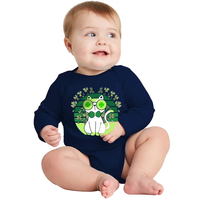 St Patricks Day Lucky Clover Cat Lover Leprechaun Cat Gift Baby Long Sleeve Bodysuit