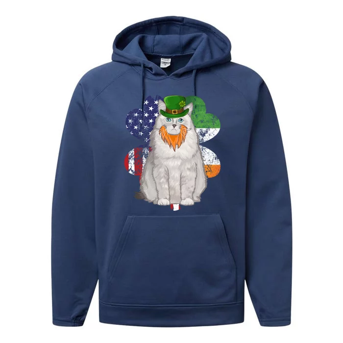 St Patricks Day Irish American Flag Ragdoll Cat Meaningful Gift Performance Fleece Hoodie