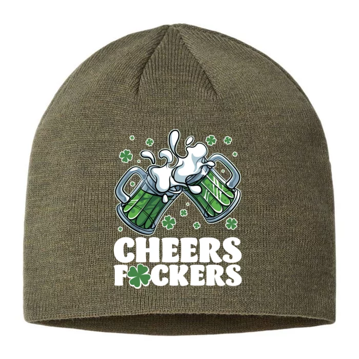 St Patricks Day Cheers Fckers Shamrock Clover Green Beer 8 1/2in Sustainable Knit Beanie