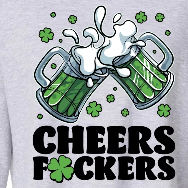 St Patricks Day Cheers Fckers Shamrock Clover Green Beer Cropped Pullover Crew