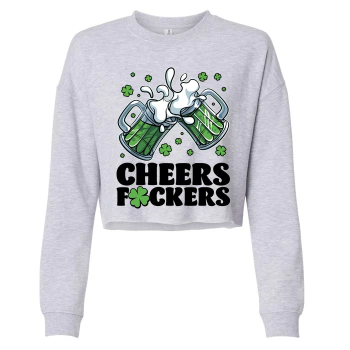 St Patricks Day Cheers Fckers Shamrock Clover Green Beer Cropped Pullover Crew