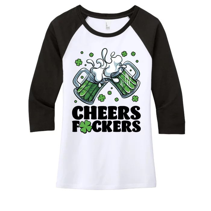 St Patricks Day Cheers Fckers Shamrock Clover Green Beer Women's Tri-Blend 3/4-Sleeve Raglan Shirt