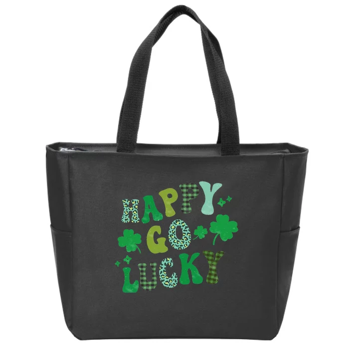 St Patricks Day Happy Go Lucky Vintage Retro Irish Shamrock Zip Tote Bag