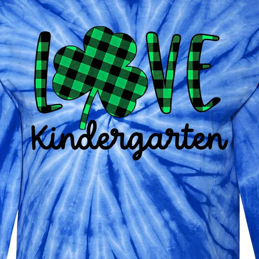 St Patricks Day Love Kindergarten Teacher Plaid Shamrock Gift Tie-Dye Long Sleeve Shirt