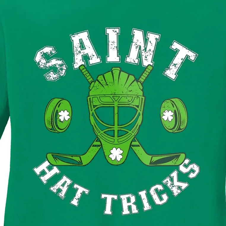 St Patricks Day Saint Hat Tricks Hockey Shamrock Ladies Long Sleeve Shirt