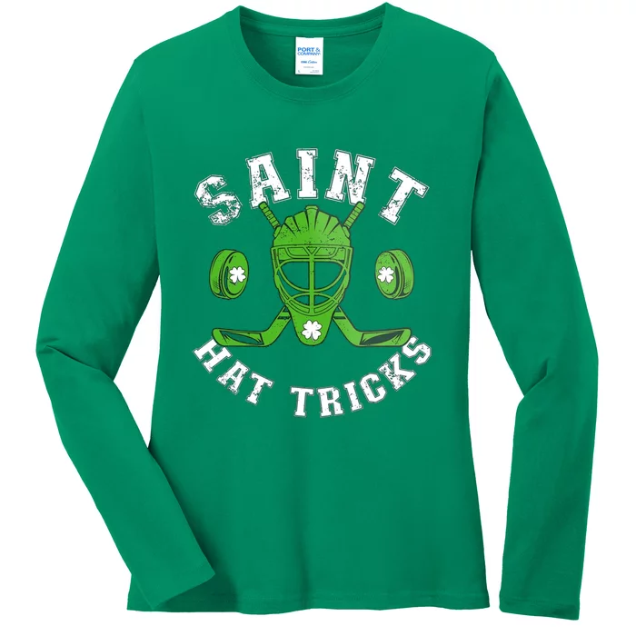 St Patricks Day Saint Hat Tricks Hockey Shamrock Ladies Long Sleeve Shirt