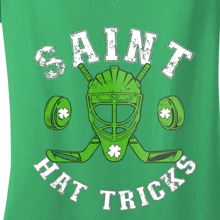 St Patricks Day Saint Hat Tricks Hockey Shamrock Women's V-Neck T-Shirt