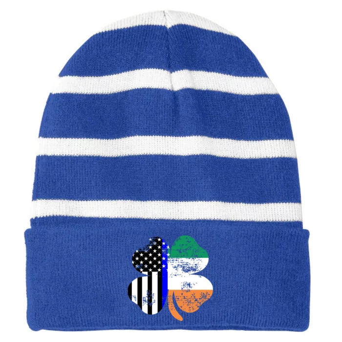 St Patricks Day Police Officer Support Gift Striped Beanie with Solid Band