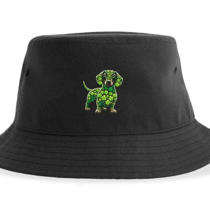 St Patrick Day Dachshund Irish Shamrock Clover Dog Lover Best Gift Sustainable Bucket Hat