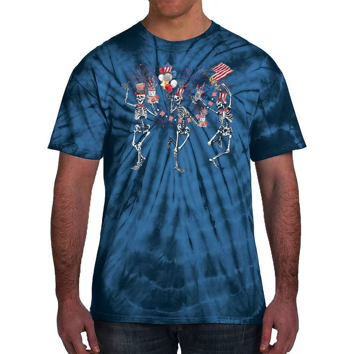 Skeleton Party Dance 4th Of July Tie-Dye T-Shirt