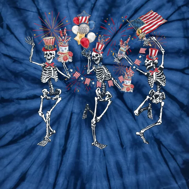 Skeleton Party Dance 4th Of July Tie-Dye T-Shirt