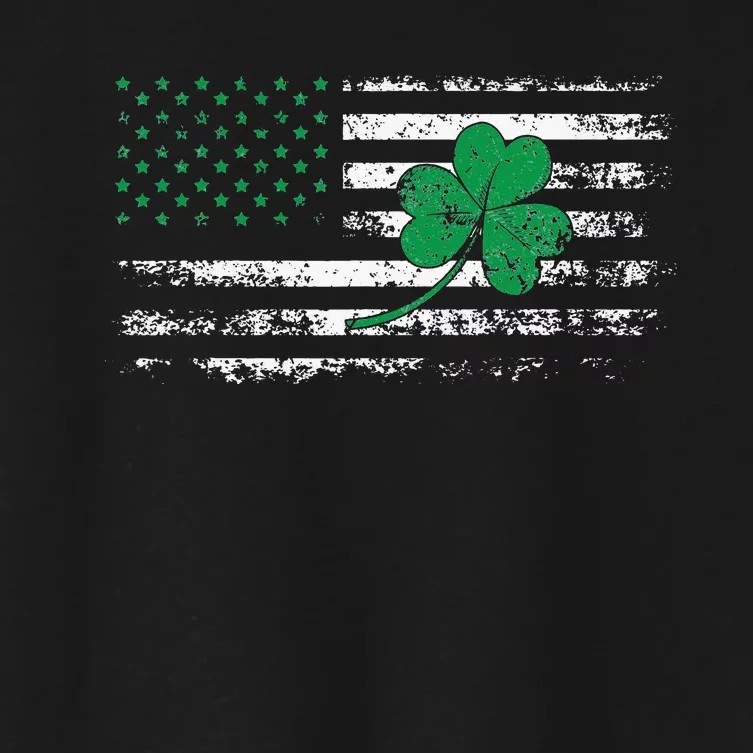 St Patrick's Day Irish USA American Flag Shamrock Clovers Women's Crop Top Tee