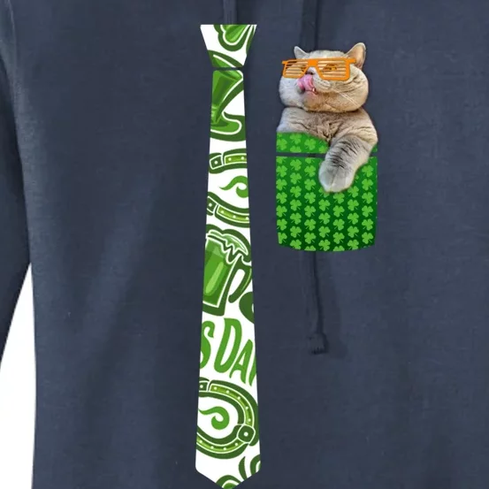 St Patrick's Day Neck Tie Pocket Cat Kitty Costume Great Gift Women's Pullover Hoodie