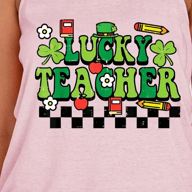 St Patricks Day Lucky Teacher Saint Paddys Groovy Women's Knotted Racerback Tank