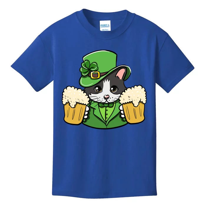 St Patrick's Day Cat And Beer Luck Cloverleaf Gift Kids T-Shirt