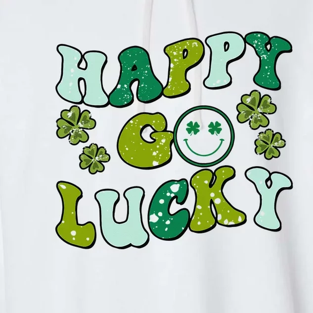 St Patricks Day Happy Go Lucky Shamrock Irish Retro Garment-Dyed Fleece Hoodie