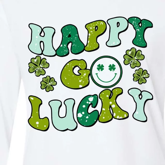 St Patricks Day Happy Go Lucky Shamrock Irish Retro Womens Cotton Relaxed Long Sleeve T-Shirt