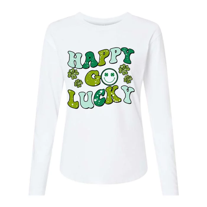 St Patricks Day Happy Go Lucky Shamrock Irish Retro Womens Cotton Relaxed Long Sleeve T-Shirt