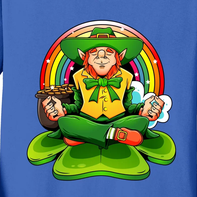 St Patricks Day Irish Yoga Leprechaun Meditating Yogi Patty Gift Kids Long Sleeve Shirt