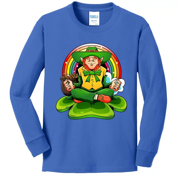 St Patricks Day Irish Yoga Leprechaun Meditating Yogi Patty Gift Kids Long Sleeve Shirt