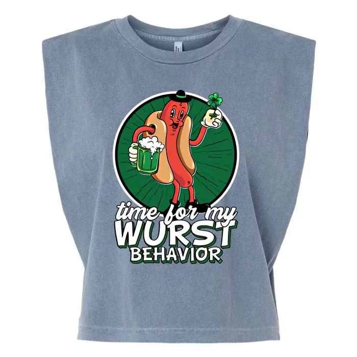 St Patricks Day Time For My Wurst Behavior Lucky Beer Pong Great Gift Garment-Dyed Women's Muscle Tee