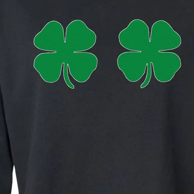 Saint Patrick's Day 4 Leaf Clover Over Boobs Paddys Day Cropped Pullover Crew