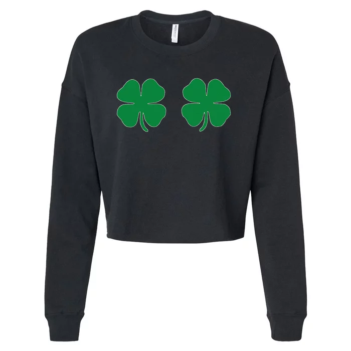 Saint Patrick's Day 4 Leaf Clover Over Boobs Paddys Day Cropped Pullover Crew