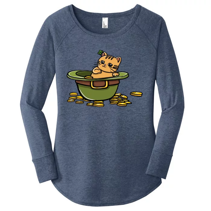 St Patrick's Day Cat And Pot Of Coins Gift Women's Perfect Tri Tunic Long Sleeve Shirt