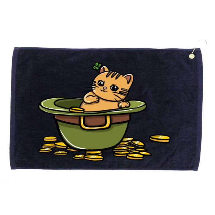 St Patrick's Day Cat And Pot Of Coins Gift Grommeted Golf Towel